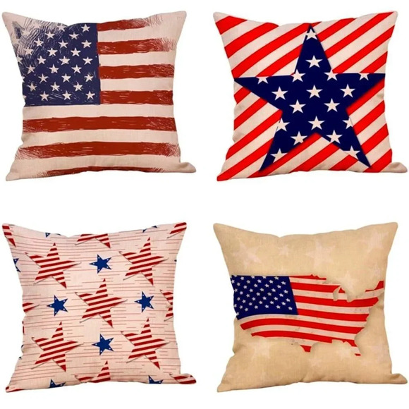Set 4 Patriotic Americana throw pillow covers - Picture 2 of 7